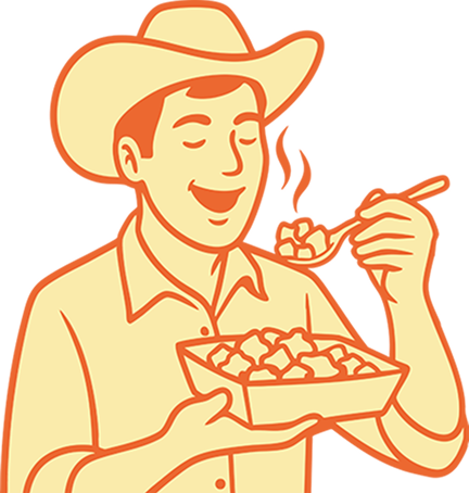 Personagem ilustrado mascote do Fast Food Caipira, ao lado do convite à franquia.